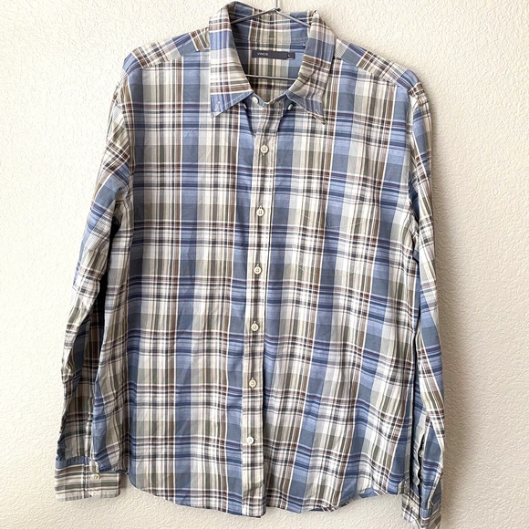 Vince Mens Long Sleeve Button Front Cotton Plaid Shirt Size Large - Picture 1 of 7